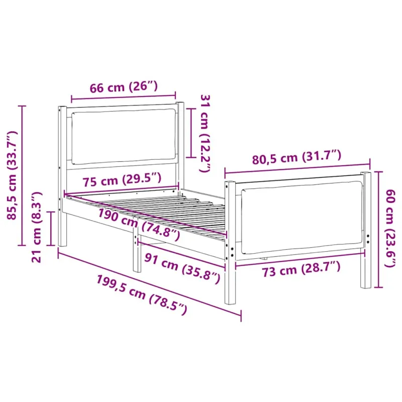 Lovos rėmas su galvūgalio Tortora 75 x 190 cm audinys
