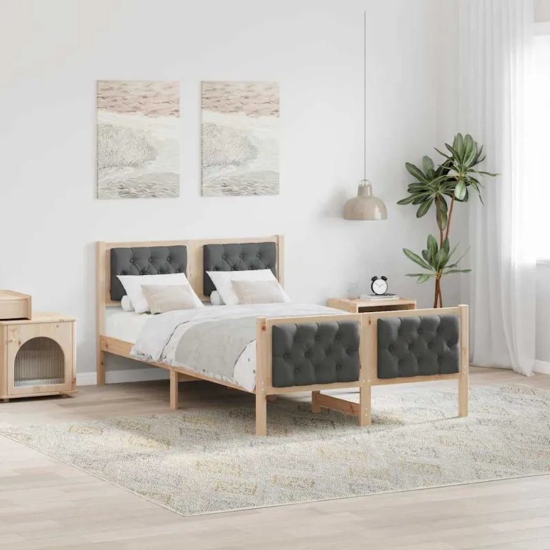 Lovos rėmas Tamsiai pilka 135 x 190 cm Kietos pušies mediena
