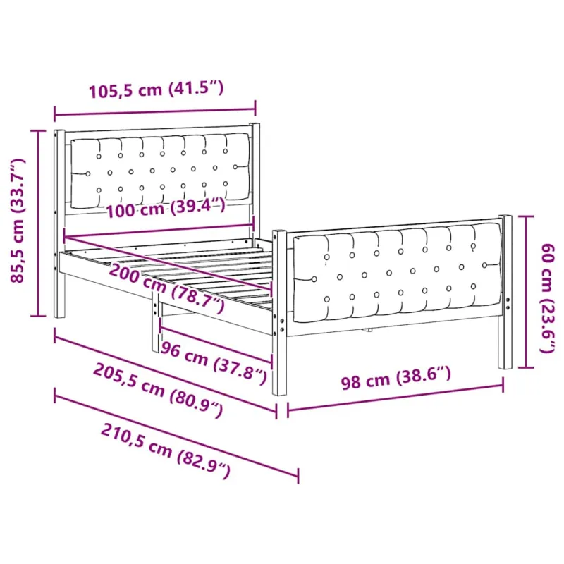 Lovos rėmas Šviesiai pilka 100 x 200 cm Kietos pušies mediena