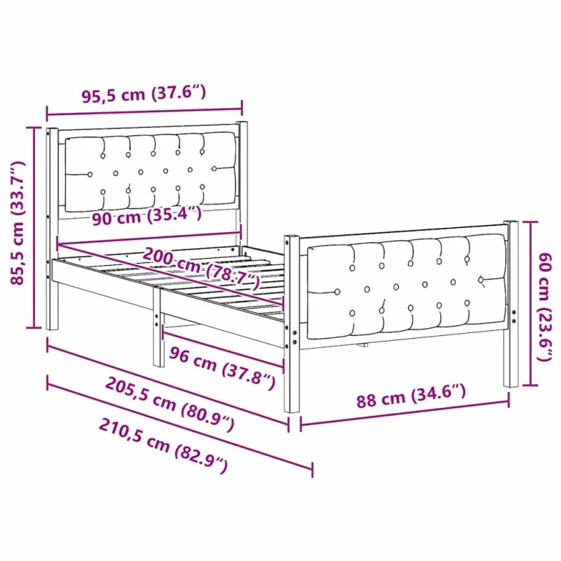 Lovos rėmas Šviesiai pilka 90 x 200 cm Kietos pušies mediena