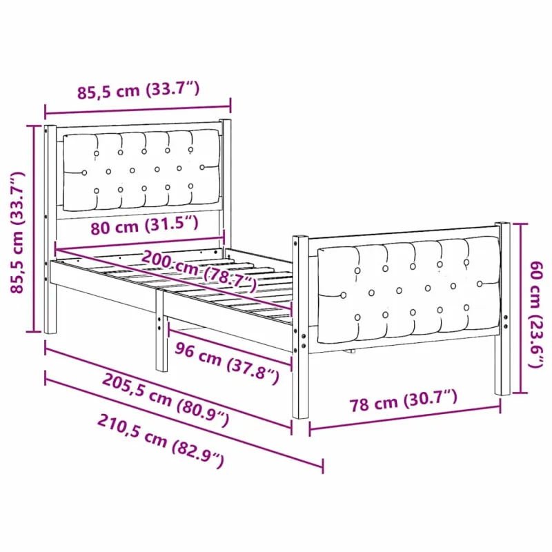 Lovos rėmas Šviesiai pilka 80 x 200 cm Kietos pušies mediena