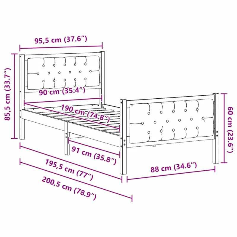Lovos rėmas Tamsiai pilka 90 x 190 cm Kietos pušies mediena