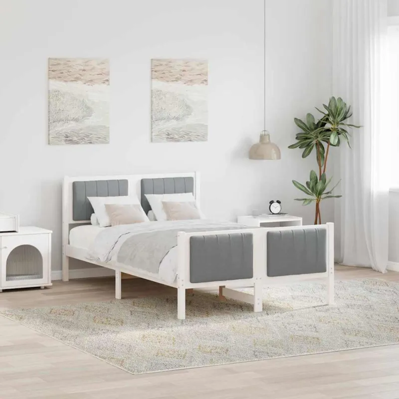 Lovos rėmas Balta ir šviesiai pilka 120 x 200 cm Pušies masyvas
