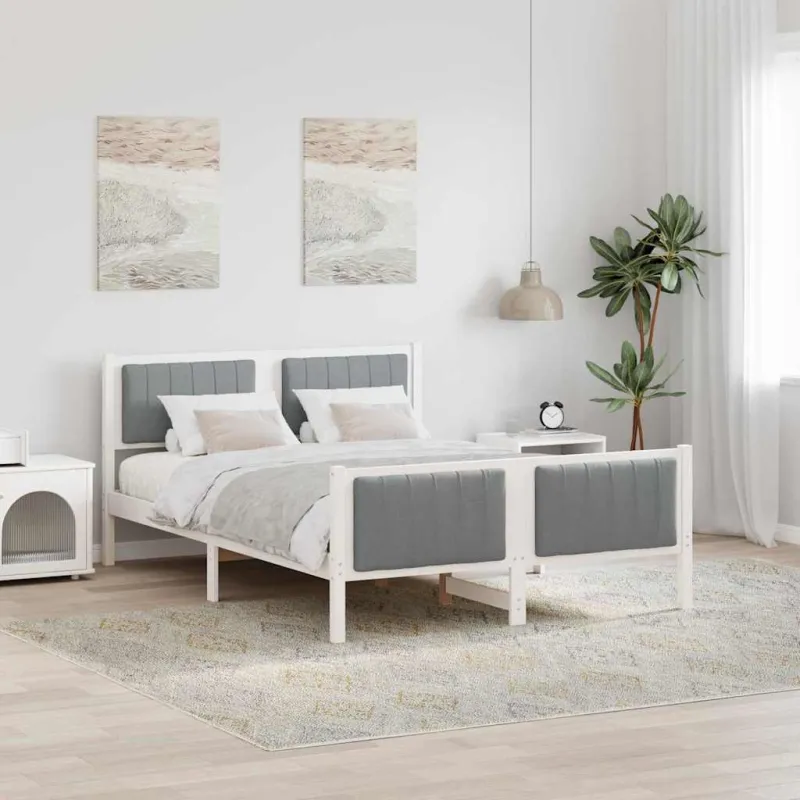 Lovos rėmas Balta ir šviesiai pilka 135 x 190 cm Pušies masyvas