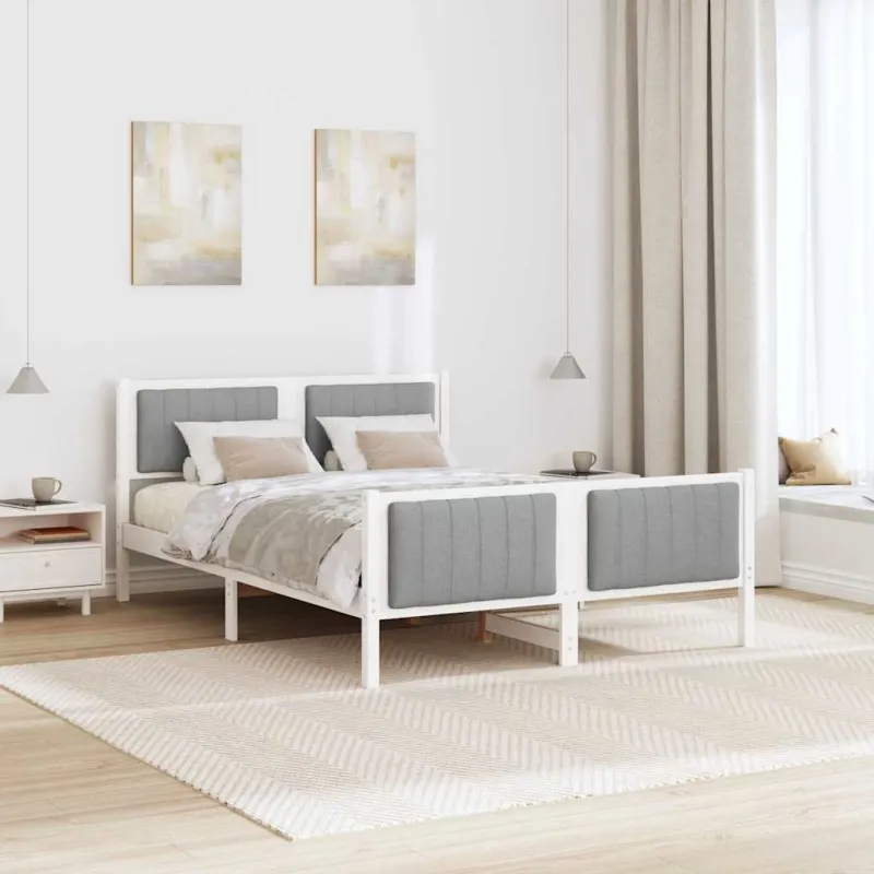 Lovos rėmas Balta ir šviesiai pilka 135 x 190 cm Pušies masyvas