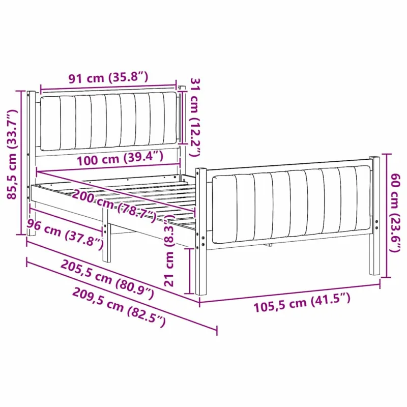 Lovos rėmas Balta ir šviesiai pilka 100 x 200 cm Pušies masyvas