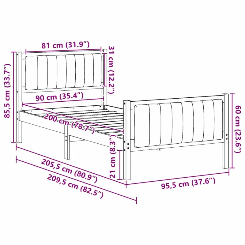 Lovos rėmas Balta ir šviesiai pilka 90 x 200 cm Pušies masyvas
