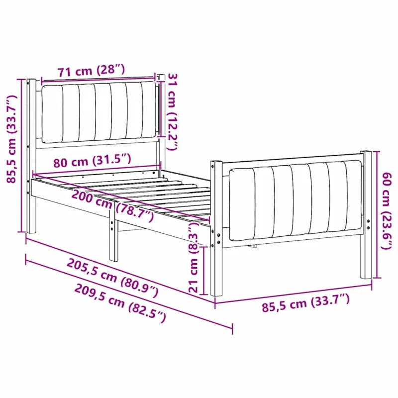 Lovos rėmas Ruda ir juoda 80 x 200 cm Pušies masyvas