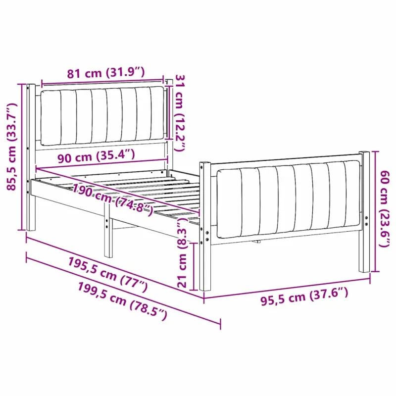 Lovos rėmas Ruda ir taupe 90 x 190 cm Pušies masyvas