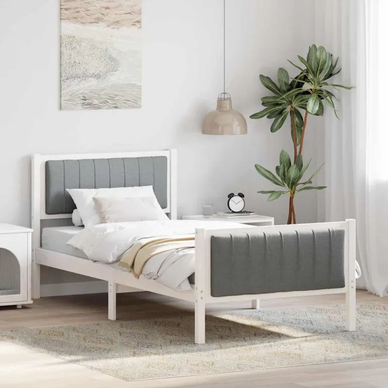 Lovos rėmas Balta ir šviesiai pilka 90 x 190 cm Pušies masyvas