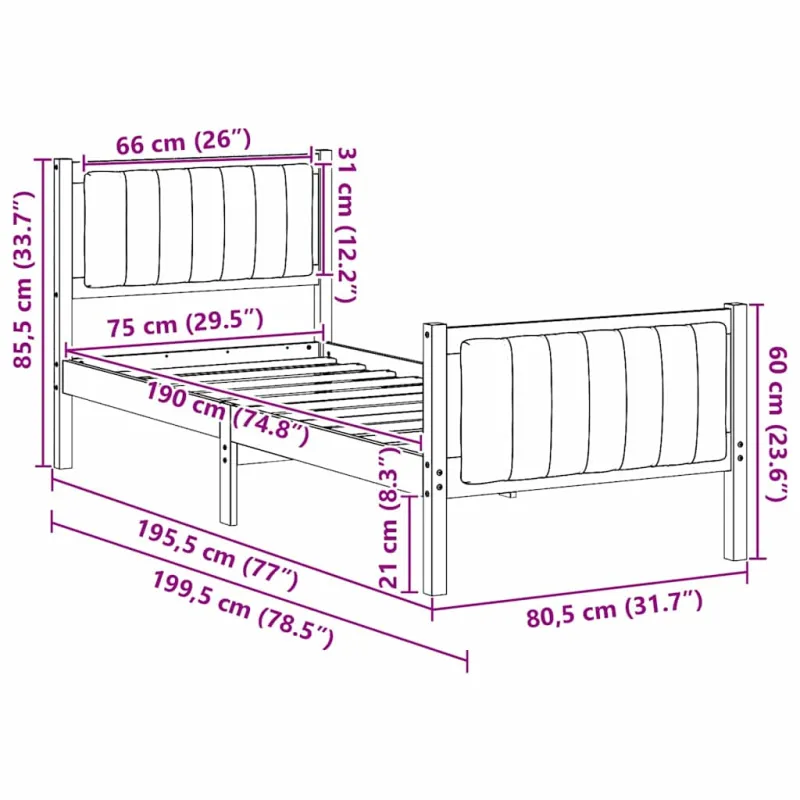 Lovos rėmas Ruda ir taupe 75 x 190 cm Pušies masyvas