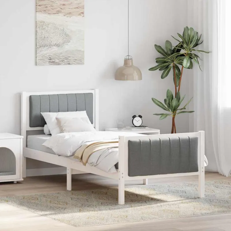 Lovos rėmas Balta ir šviesiai pilka 75 x 190 cm Pušies masyvas