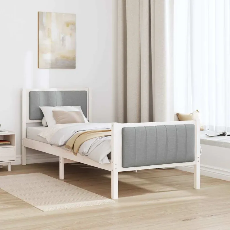 Lovos rėmas Balta ir šviesiai pilka 75 x 190 cm Pušies masyvas
