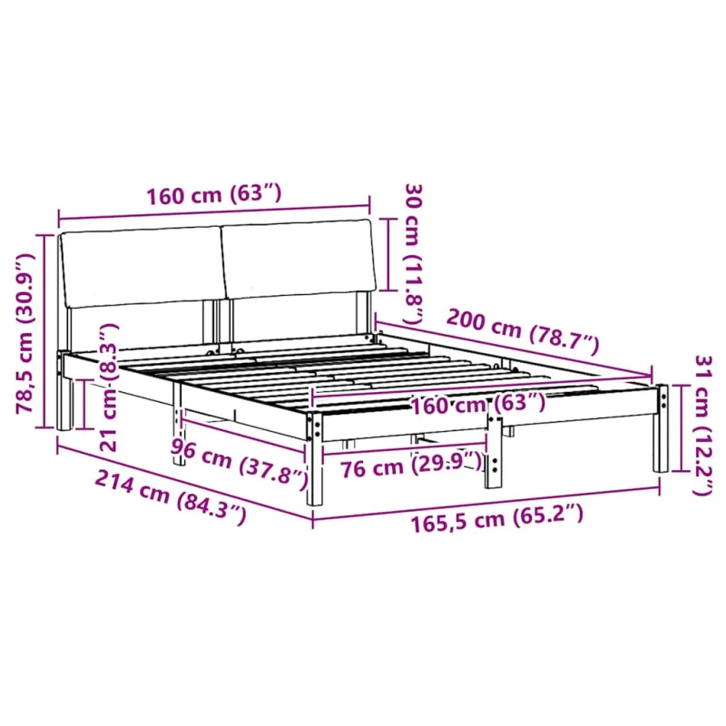 Lovos rėmas Balta ir šviesiai pilka 160 x 200 cm Pušies masyvas