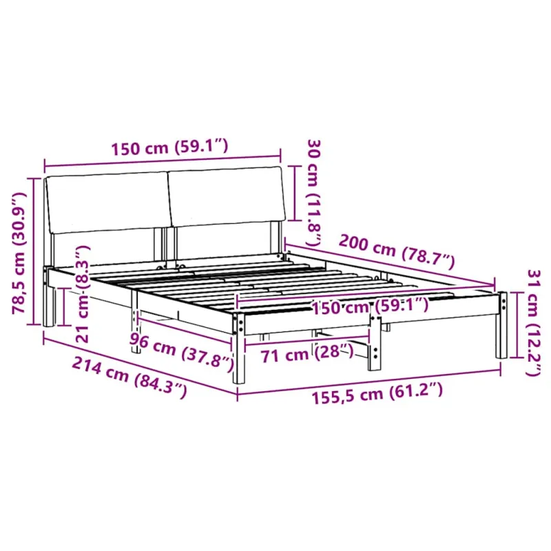Lovos rėmas Ruda ir šviesiai pilka 150 x 200 cm Pušies masyvas