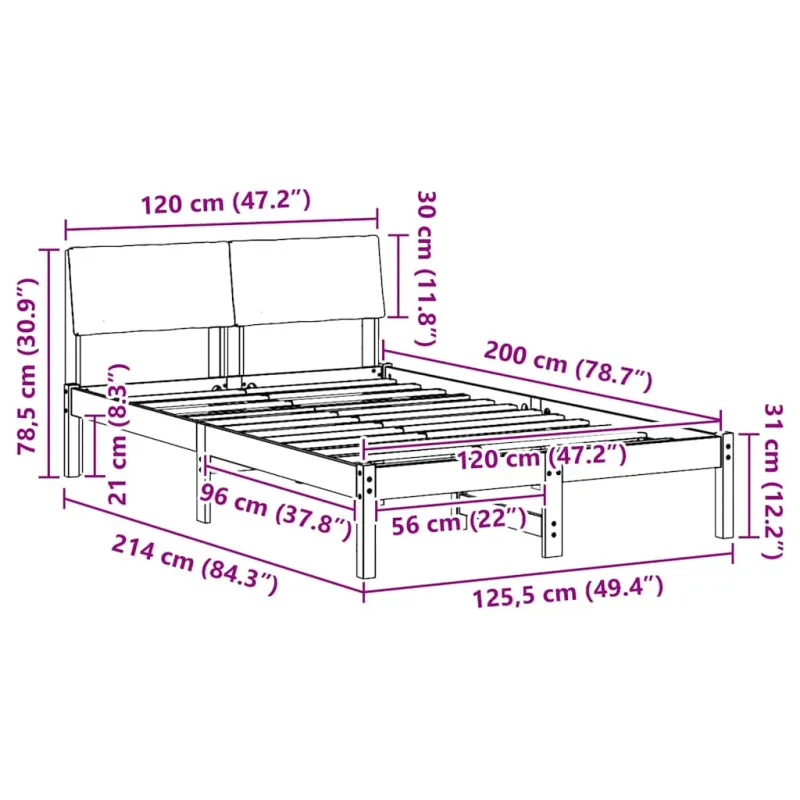 Lovos rėmas Ruda ir taupe 120 x 200 cm Pušies masyvas