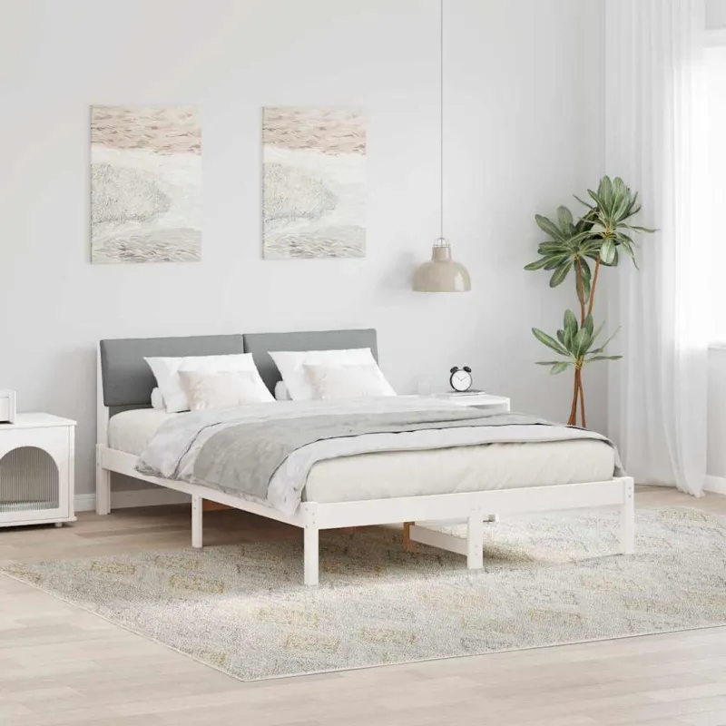 Lovos rėmas Balta ir šviesiai pilka 140 x 190 cm Pušies masyvas