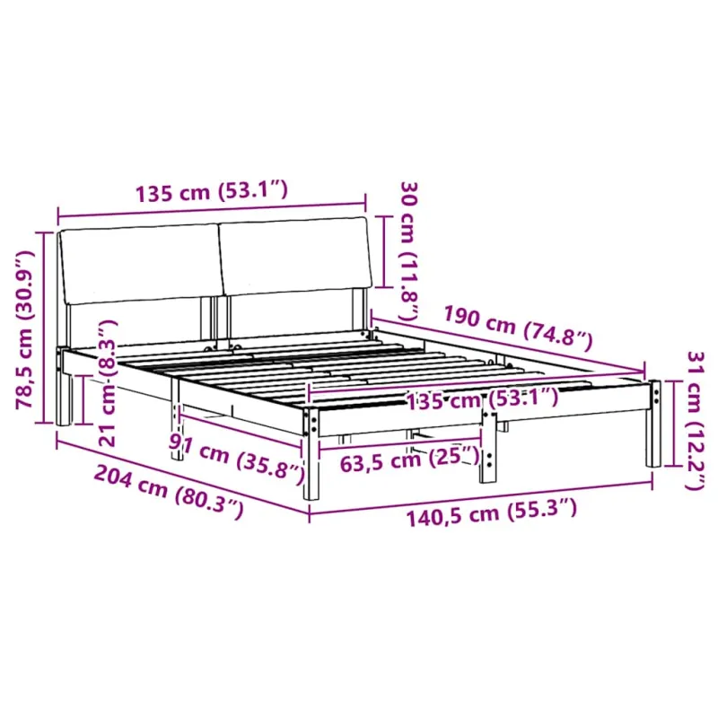 Lovos rėmas Balta ir šviesiai pilka 135 x 190 cm Pušies masyvas