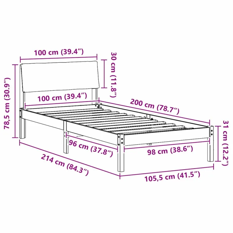 Lovos rėmas Ruda ir taupe 100 x 200 cm Pušies masyvas