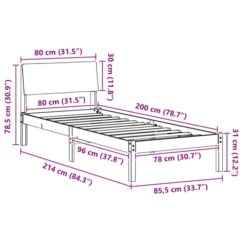 Lovos rėmas Ruda ir taupe 80 x 200 cm Pušies masyvas