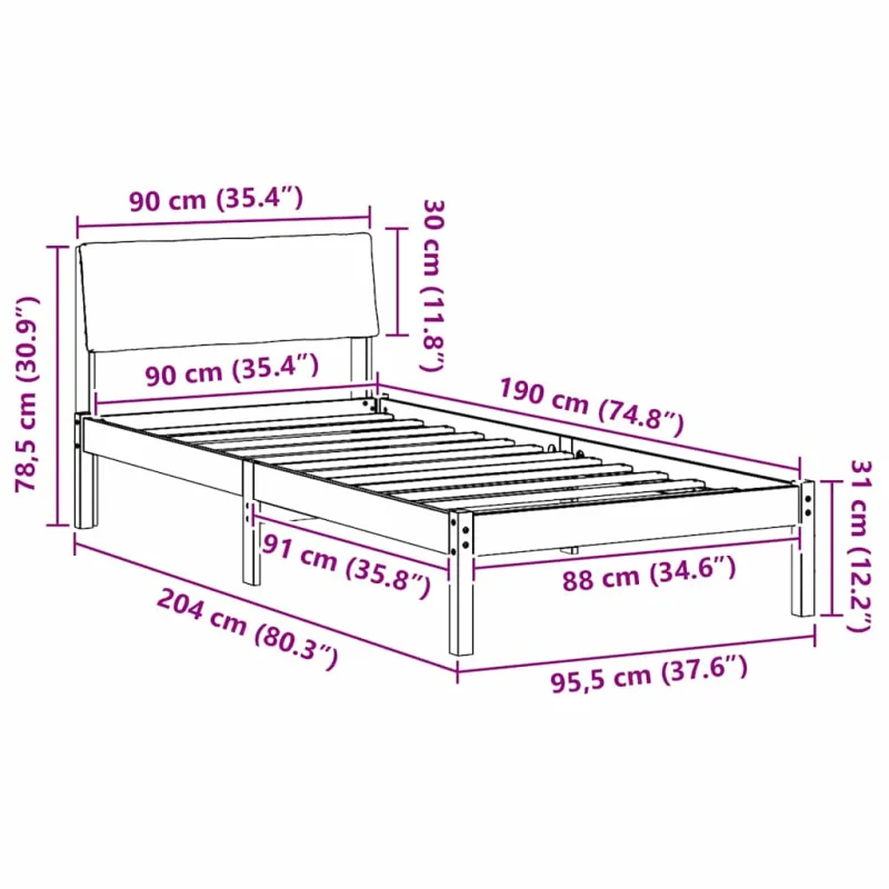 Lovos rėmas Balta ir šviesiai pilka 90 x 190 cm Pušies masyvas