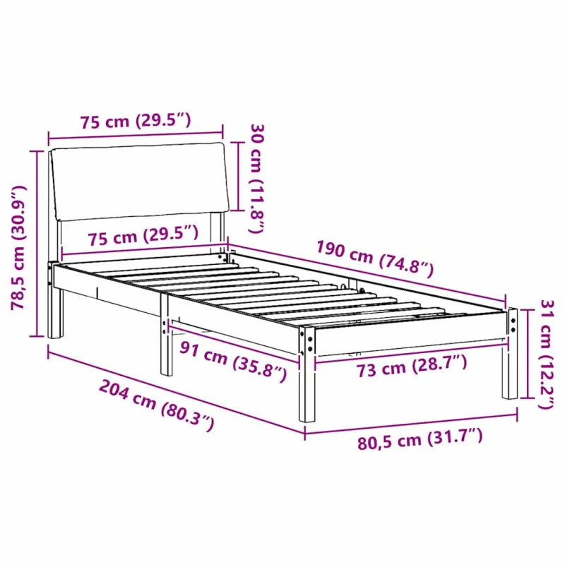 Lovos rėmas Ruda ir šviesiai pilka 75 x 190 cm Pušies masyvas