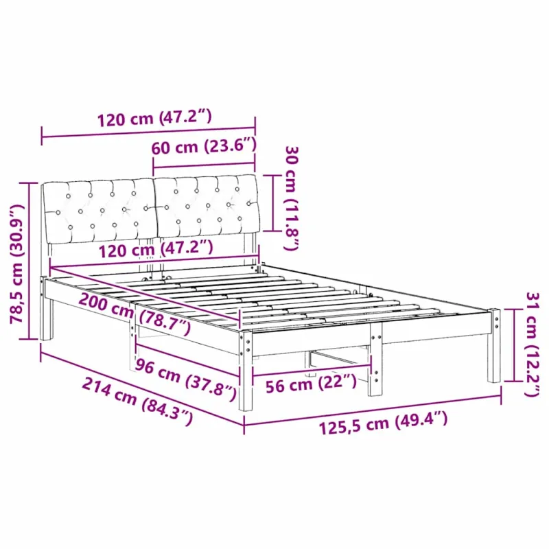 Lovos rėmas Ruda ir taupe 120 x 200 cm Pušies masyvas