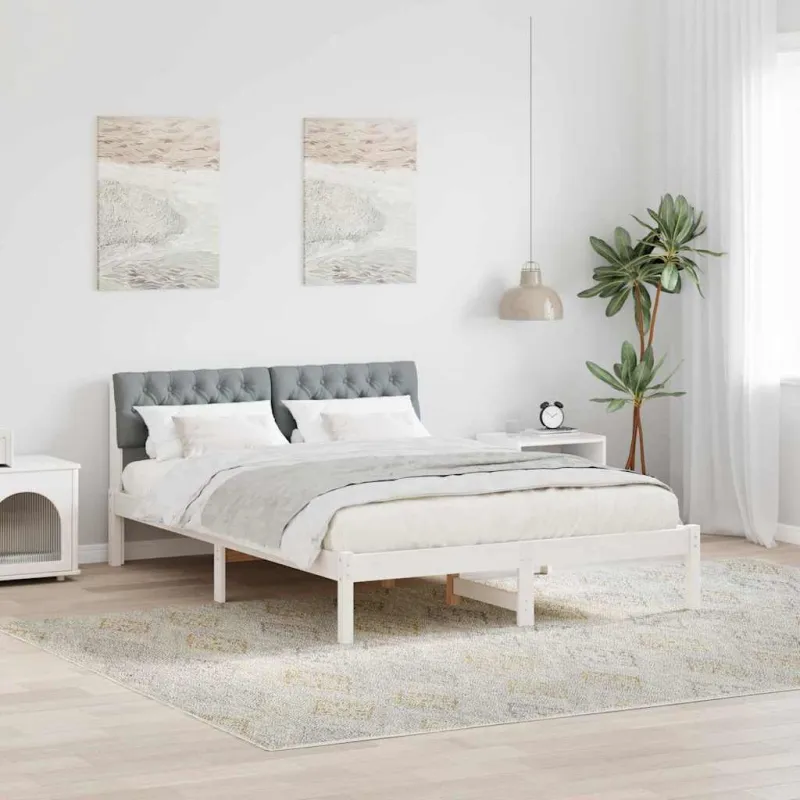 Lovos rėmas Balta ir šviesiai pilka 135 x 190 cm Pušies masyvas