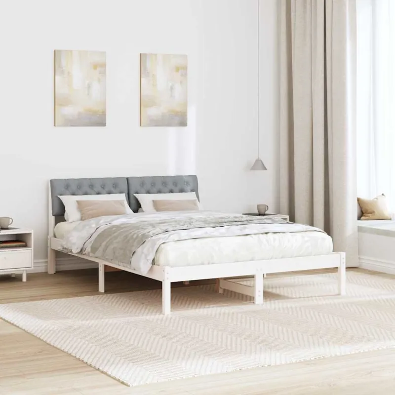 Lovos rėmas Balta ir šviesiai pilka 135 x 190 cm Pušies masyvas
