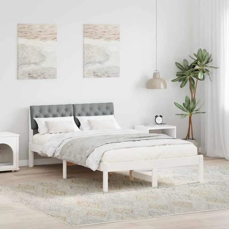 Lovos rėmas Balta ir šviesiai pilka 120 x 190 cm Pušies masyvas