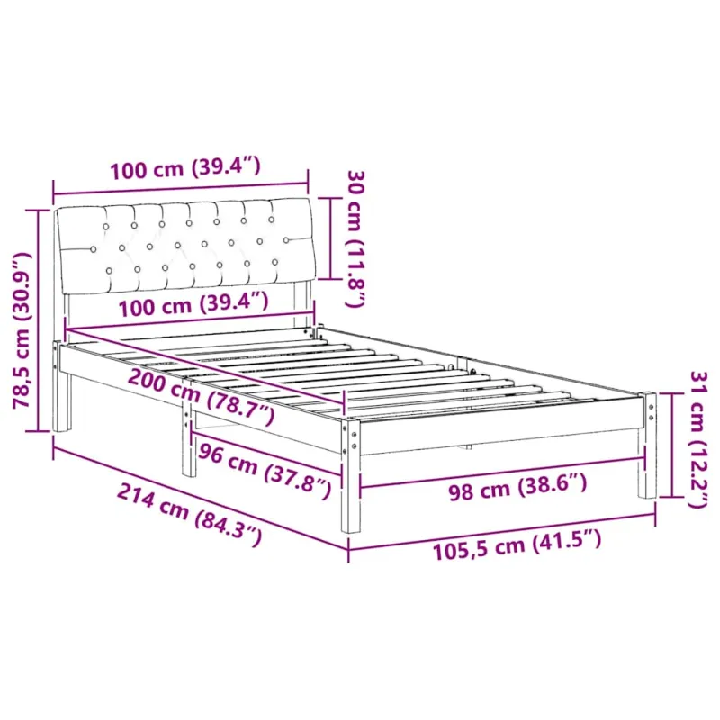 Lovos rėmas Ruda ir taupe 100 x 200 cm Pušies masyvas