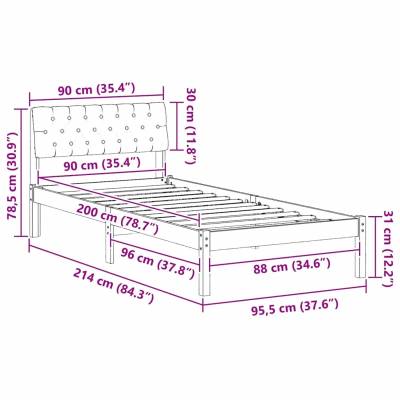 Lovos rėmas Ruda ir taupe 90 x 200 cm Pušies masyvas