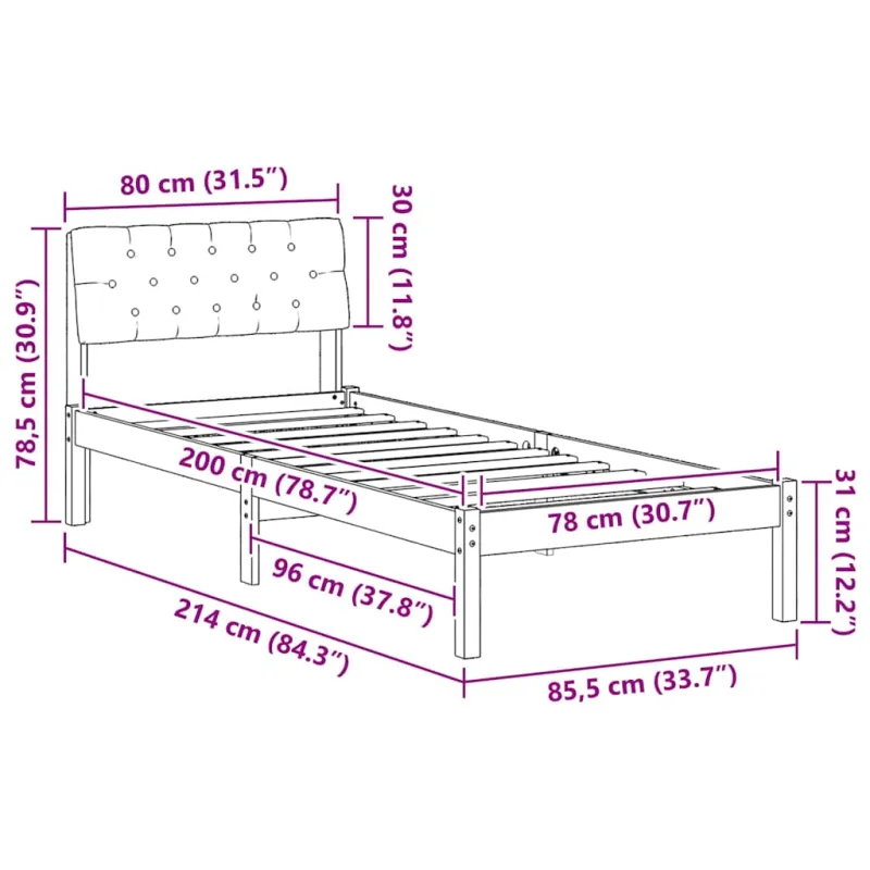 Lovos rėmas Ruda ir taupe 80 x 200 cm Pušies masyvas