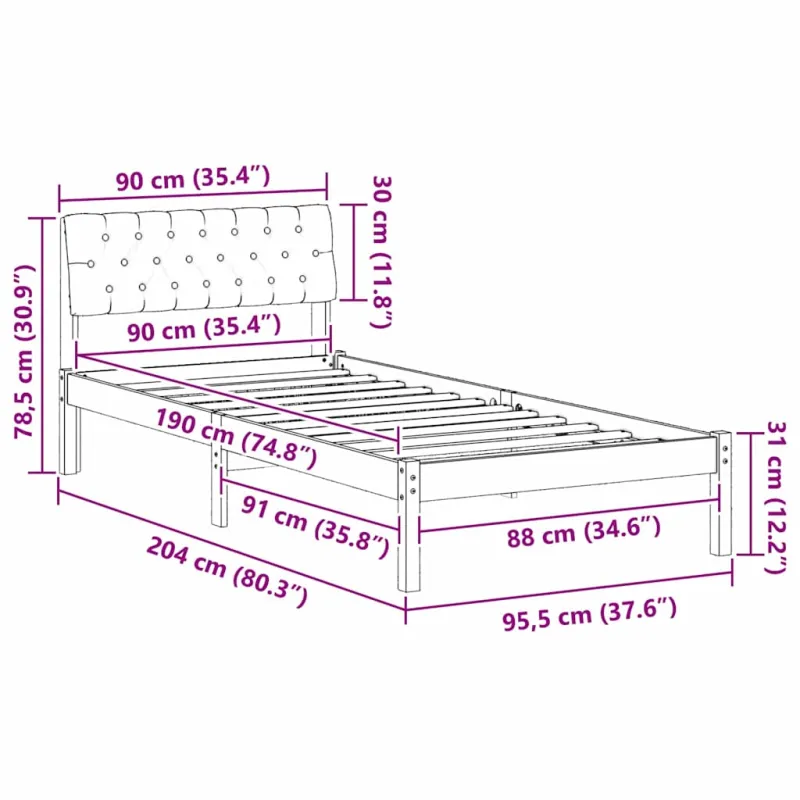Lovos rėmas Balta ir šviesiai pilka 90 x 190 cm Pušies masyvas