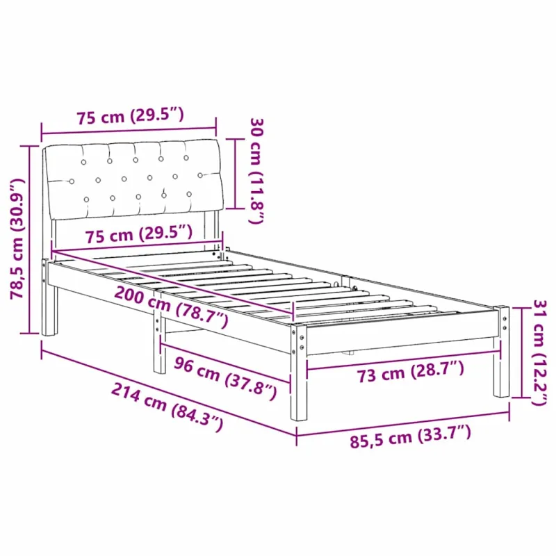 Lovos rėmas ruda ir tamsiai pilka 75 x 190 cm Pušies masyvas