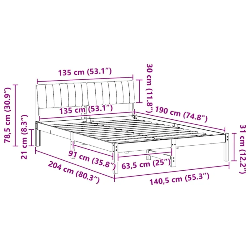 Lovos rėmas Ruda ir šviesiai pilka 135 x 190 cm Pušies masyvas
