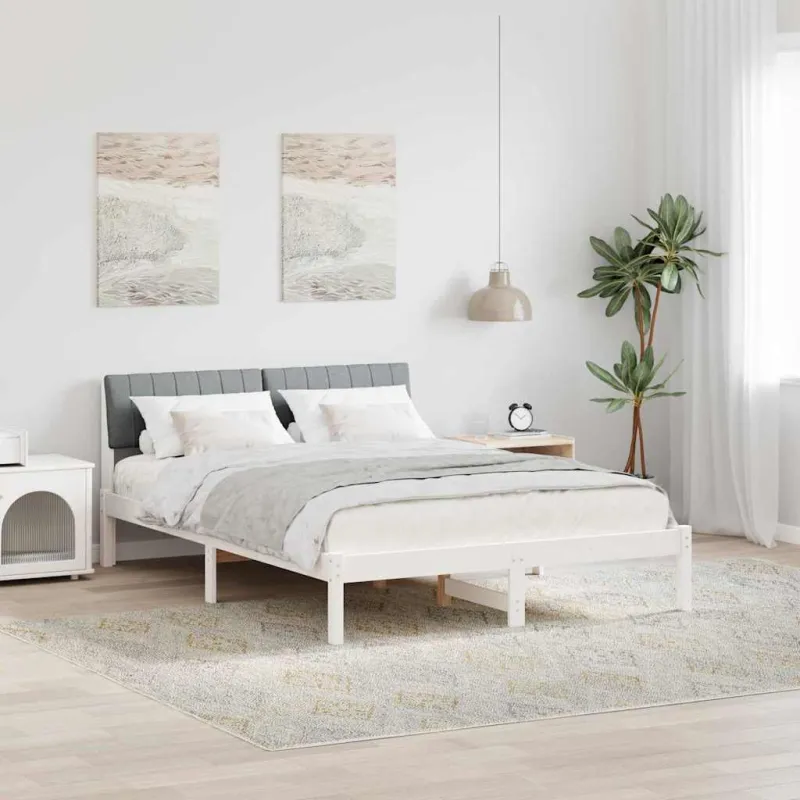 Lovos rėmas Balta ir šviesiai pilka 135 x 190 cm Pušies masyvas