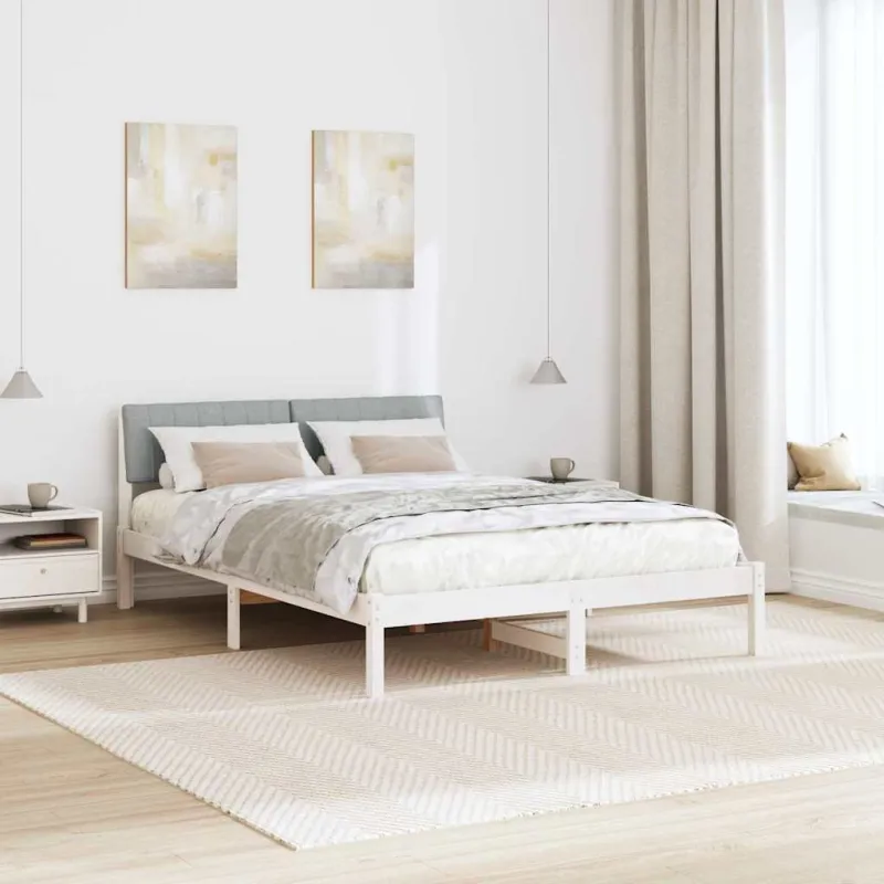 Lovos rėmas Balta ir šviesiai pilka 135 x 190 cm Pušies masyvas