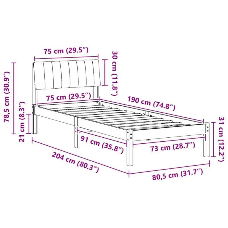 Lovos rėmas Ruda ir juoda 75 x 190 cm Pušies masyvas