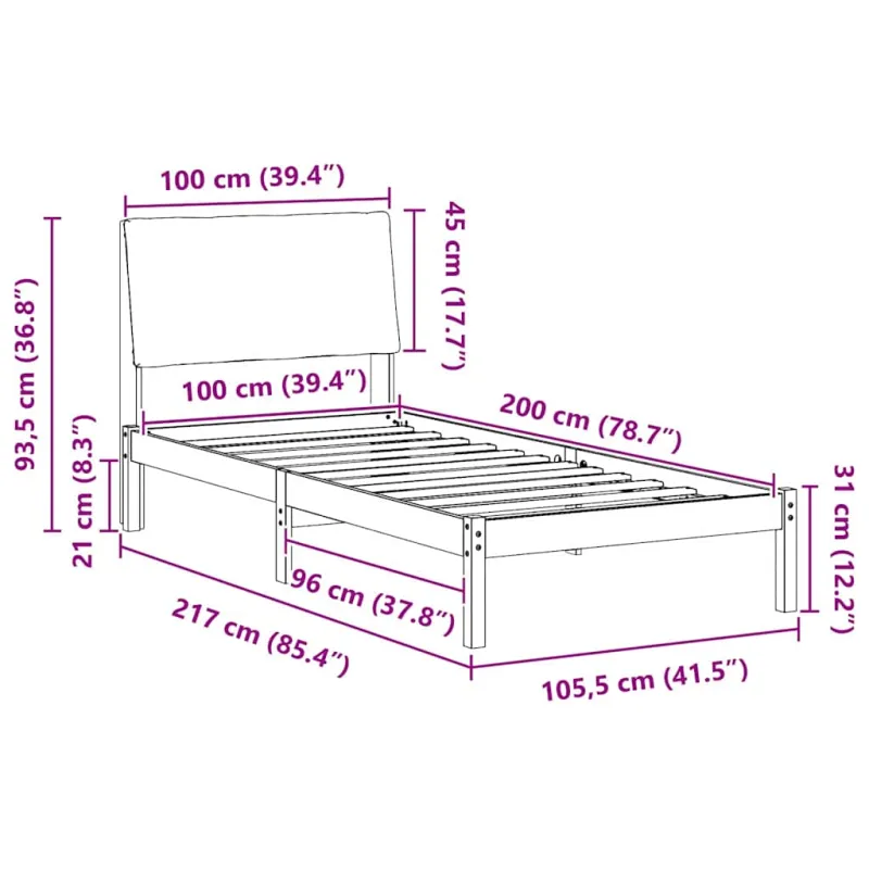 Lovos rėmas Balta ir šviesiai pilka 100 x 200 cm Pušies masyvas