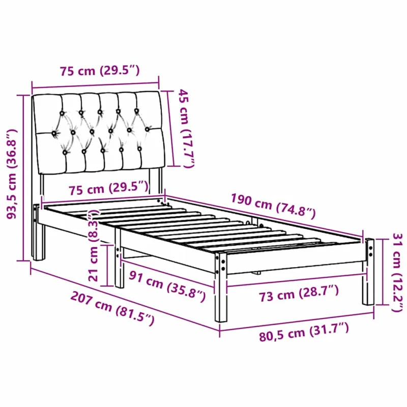Lovo rėmas su apmuštu galvūgaliu su galvūgalio Ruda 75 x 190 cm
