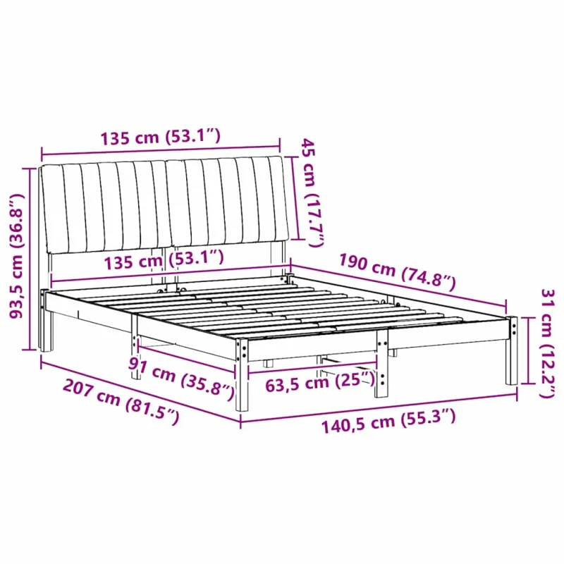 Lovos rėmas Ruda 135 x 190 cm Kietos pušies mediena