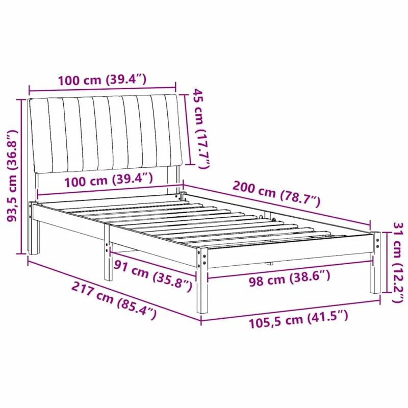 Lovos rėmas Ruda 100 x 200 cm Kietos pušies mediena