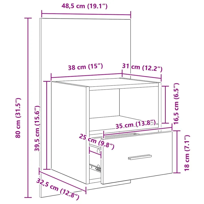 Šalia lovos spintelė 2 pcs Senas medis 50 x 32.5 x 80cm