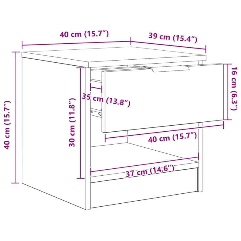 Lovos spintelė su stalčių 2 pcs Juodas ąžuolas 40 x 39 x 40cm