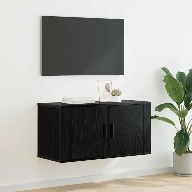 Sieninis televizoriaus kabinetas juoda ąžuolo 80 x 34.5 x 40 cm