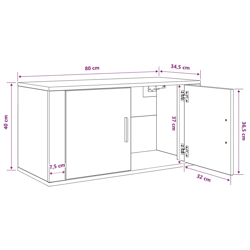 Sieninis televizoriaus kabinetas juoda ąžuolo 80 x 34.5 x 40 cm