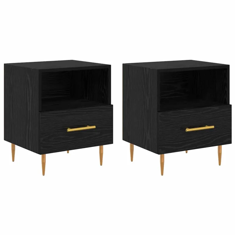 Naktinis staliukas su stalčių 2 pcs Juoda 40 x 35 x 47,5 cm
