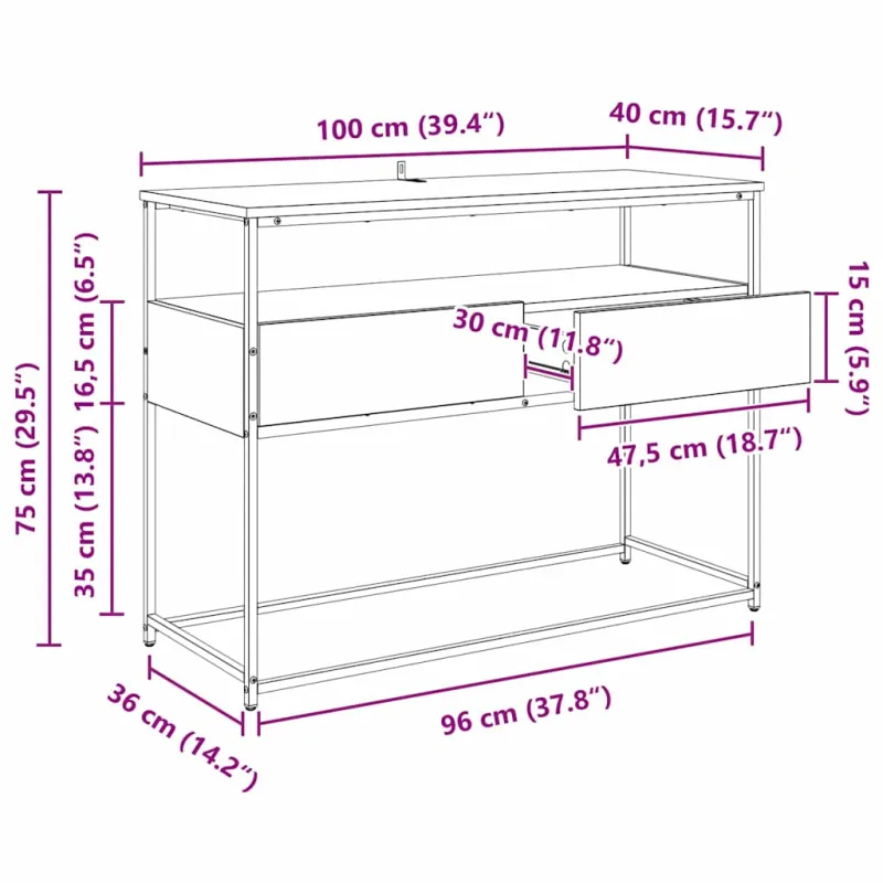 Konsolinis stalas su stalčių Juodas ąžuolas 100 x 40 x 75 cm
