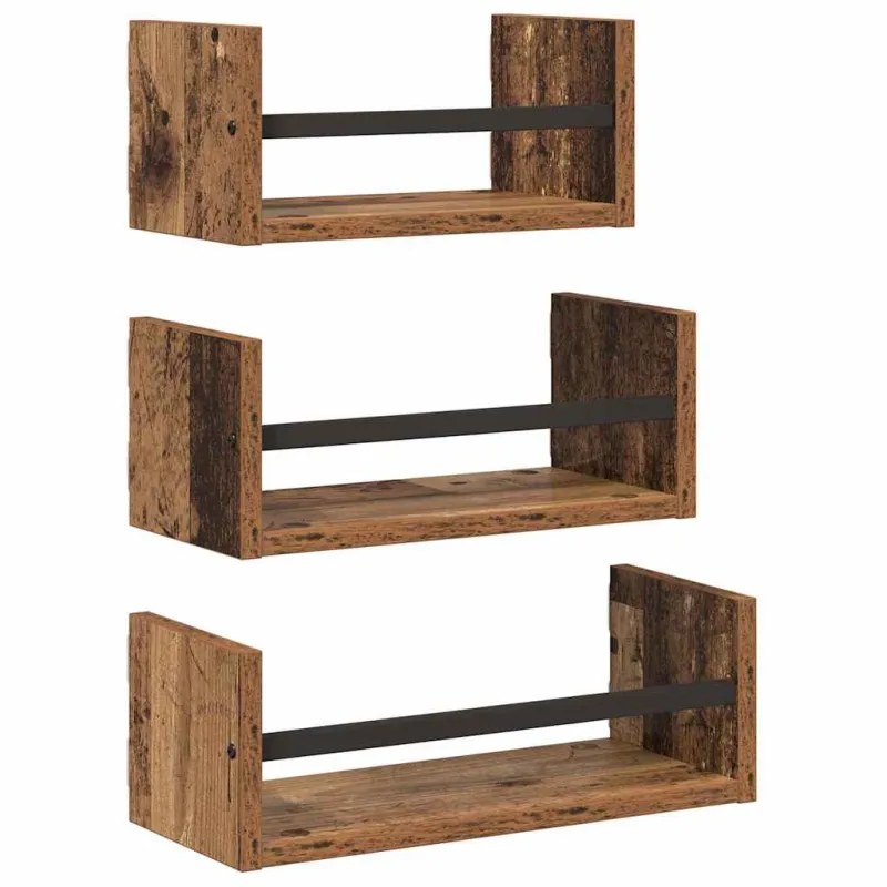 Sieninių lentynų komplektas 3 pcs Senovinis medis 40x16x14cm